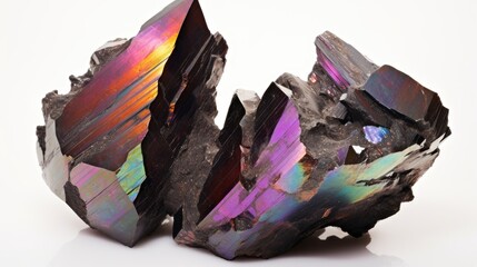 Poster - Iridescent goethite mineral showcasing vibrant colors against a clean white background for geological or decorative purposes