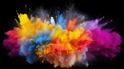 Poster - Vibrant explosion of multicolored powder creating a stunning display against a dark background