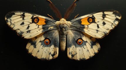 Wall Mural - colorful moth with distinctive eye spots isolated on a dark background showcasing intricate wing pat