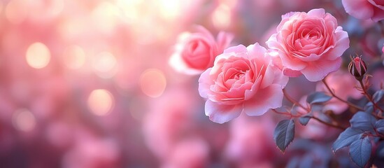 Poster - Soft pink roses with dreamy bokeh effect perfect for creative backgrounds and floral-themed design projects