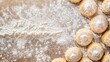 © Studio - Delicious baking scene with confectioner sugar and pastry cookies arranged neatly, creating an inviting atmosphere for a bakery. Perfect for food photography with copy space.
