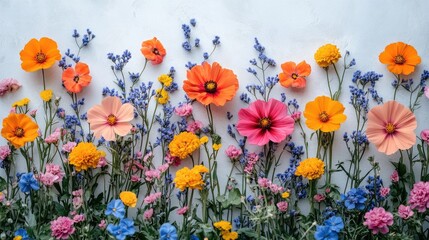 Aufkleber - Colorful floral arrangement on a white background showcasing vibrant blooms and greenery for a fresh and elegant look