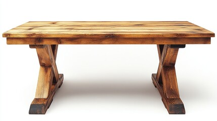 Poster - Rustic wooden dining table with a natural finish set against a clean white background showcasing craftsmanship and simplicity in design