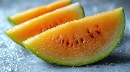 Poster - Bright yellow watermelon slices displaying vibrant color and texture on a minimalist background showcasing freshness and summery vibes