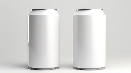 Leinwandbilder - Blank white cans on white background ready for custom branding and design mockups showcasing product labeling options.