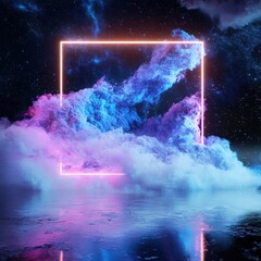 Poster - Cyberpunk neon dust holographic border futuristic cityscape digital art nighttime environment aesthetic perspective technological concept