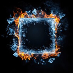 Poster - Swirling mist and fire edges ice crystal frame in a dark environment abstract concept art for visual impact