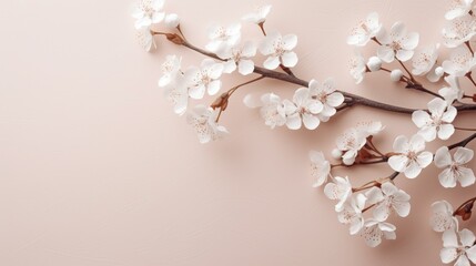 Aufkleber - Delicate white cherry blossoms on a soft beige background evoking the serene beauty of springtime tranquility