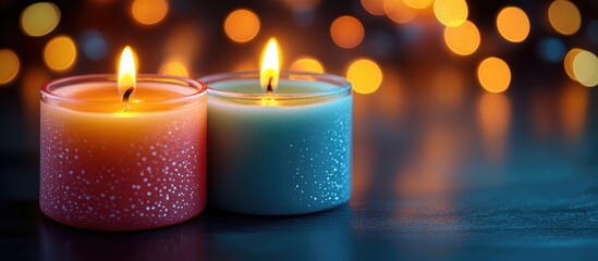 Aufkleber - Close up colorful candles glowing softly with a warm blurred light background Ideal for celebration and relaxation themes