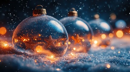 Aufkleber - Festive snow globes adorned with golden stars creating a magical holiday atmosphere in a sparkling winter setting.