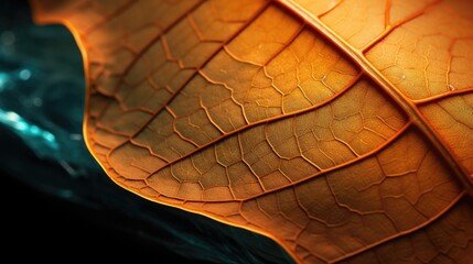 Poster - Close-up view of an intricate leaf texture showcasing vibrant colors and natural patterns for botanical or artistic concepts