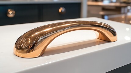 Poster - Chic bronze cabinet handle elegantly displayed on a minimalist white surface showcasing modern furniture accessory design.