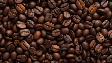 Aufkleber - Close up view of a rich texture of roasted coffee beans forming a dark and aromatic background for beverage and food concepts