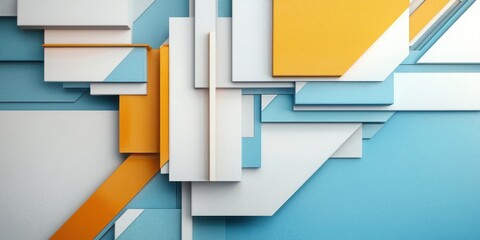 Poster - Minimal geometric art featuring stacked rectangles in marine colors and orange abstract design digital art modern environment aesthetic concept