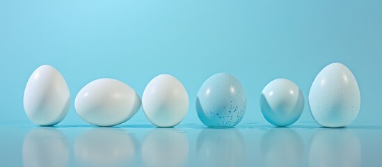 Aufkleber - Easter eggs in various shades of blue arranged against a soft blue background for a serene holiday aesthetic