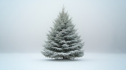 Poster - Snow-covered Christmas tree on a white background ideal for winter holiday themes and seasonal decorations