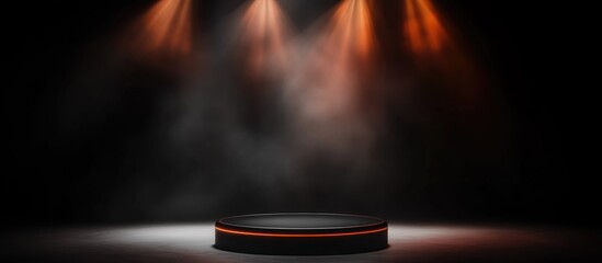 Poster - Illuminated stage with dramatic lighting and smoke effect showcasing a circular podium for presentations or performances