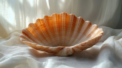 Poster - Elegant sea shell displayed against a soft white backdrop highlighting its natural textures and colors for decorative and artistic purposes.