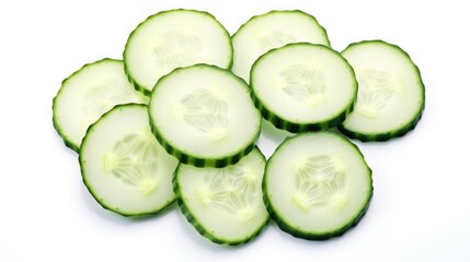 Aufkleber - Fermented cucumber slices arranged artistically on a clean white background ideal for culinary uses and healthy recipe presentations