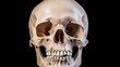 © -Quantum Pixels- - Natural human skull isolated on black backdrop showcasing detailed frontal view and anatomical features suitable for educational purposes.