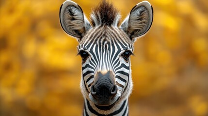 Poster - Closeup of a charming wild zebra with distinctive striped fur against a vibrant natural background highlighting its curious expression