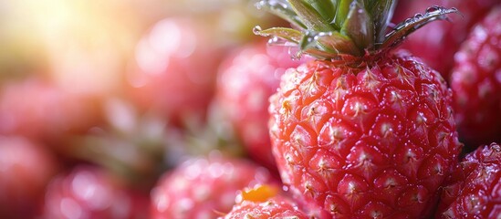 Aufkleber - Tropical summer fruits concept featuring vibrant pink raspberries and refreshing pineapple for a healthy snack idea