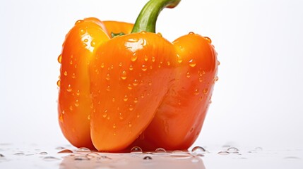 Aufkleber - Fresh orange bell pepper with water droplets on a white background showcasing vibrant color and texture in a clean aesthetic presentation