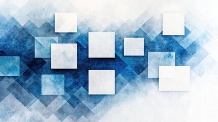 Poster - Creating minimalist squares composition in gradient blues on linen texture for a clean artistic presentation