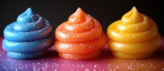 Aufkleber - Swirled colorful frosting in vibrant hues with a sparkling finish perfect for creative dessert themes and promotional designs.