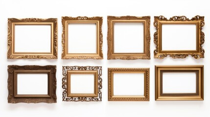 Poster - Elegant vintage picture frames arranged on a white background showcasing various styles for art and photography displays