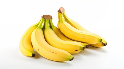 Poster - Vibrant bunch of fresh ripe bananas arranged elegantly on a clean white background showcasing their natural color and texture.