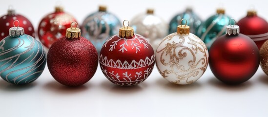 Poster - Festive collection of beautifully crafted Christmas ornaments arranged on a neutral background for holiday decoration and celebration themes