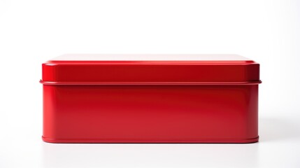 Poster - Red metallic gift box with closed lid positioned on a white background providing ample empty space for promotional text or graphics.