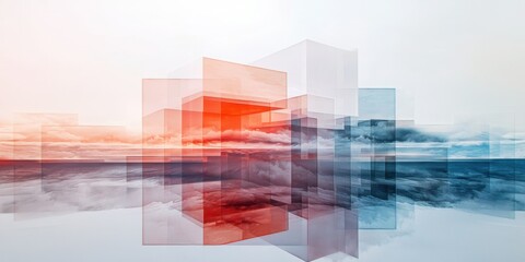 Poster - Creating modern geometric abstraction with layered shapes and fog effect in clean design spaces