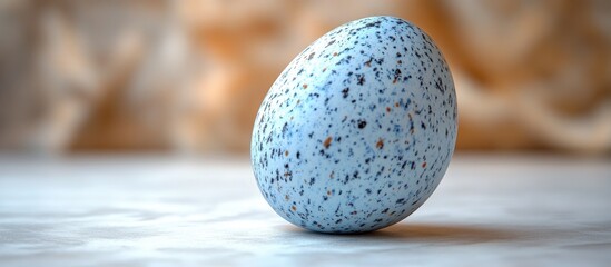 Poster - Decorative blue speckled Easter egg resting on a clean white surface showcasing a minimalist design ideal for holiday themes.