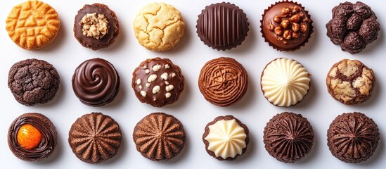 Aufkleber - Variety of assorted cookies beautifully arranged isolated on a clean white background displaying unique shapes and textures
