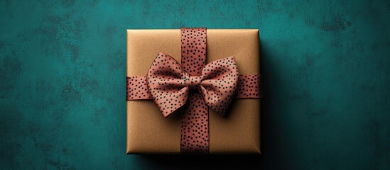 Poster - Father's Day gift box with a stylish bow on a textured background ideal for greeting card and gift ideas from an overhead perspective