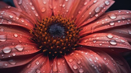 Poster - Macro photography of a vibrant flower highlighting intricate details and water droplets for a stunning visual impact.