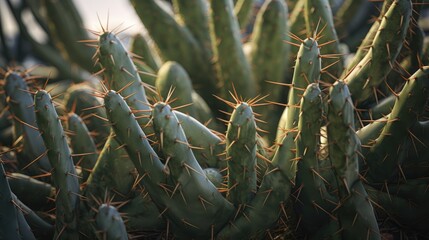Poster - Detailed close-up view of a cactus displaying intricate spines and green textures in natural lighting ideal for nature-themed projects.