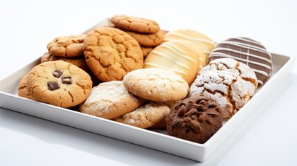 Aufkleber - Assorted homemade cookies on a white tray with selective focus highlighting their delicious textures and appealing designs