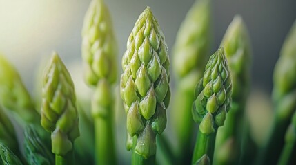 Aufkleber - Close up of fresh green asparagus spears highlighted against a white background showcasing their texture and vibrant color
