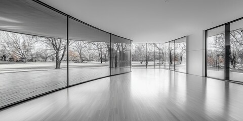Poster - Transforming spaces embracing modern minimalism with floor-to-ceiling windows in urban living rooms for a bright and open atmosphere