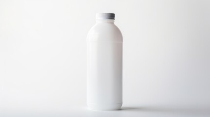 Poster - Minimalist design of a blank white plastic bottle isolated on a clean white background for product packaging or branding mockups