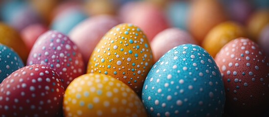 Poster - Colorful Easter eggs with polka dots arranged in a vibrant composition for festive spring celebrations and holiday decorations.