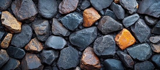 Leinwandbilder - Textured gray and orange stone pebbles creating an abstract background ideal for premium brand design and artistic nature themes.