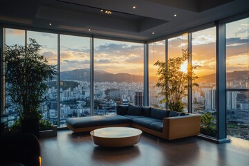 Poster - Dramatic cityscape with flowing modern lines urban environment contemporary architecture sunset viewpoint futuristic concept for visual impact