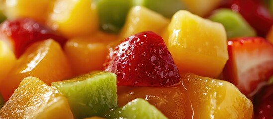 Poster - Colorful Candied Fruit Closeup Highlighting Texture and Vibrant Freshness for Use in Culinary and Snack Food Advertising