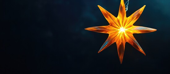 Aufkleber - Close up of a warm yellow electric star decoration illuminated against a dark backdrop creating a festive ambiance for home celebrations