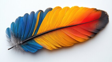 Aufkleber - Blue and Gold Macaw feather showcasing vibrant colors on white background perfect for nature and wildlife themes in creative projects