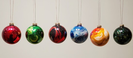 Aufkleber - Christmas ornaments with colorful hanging baubles in festive designs for holiday decoration and seasonal celebrations